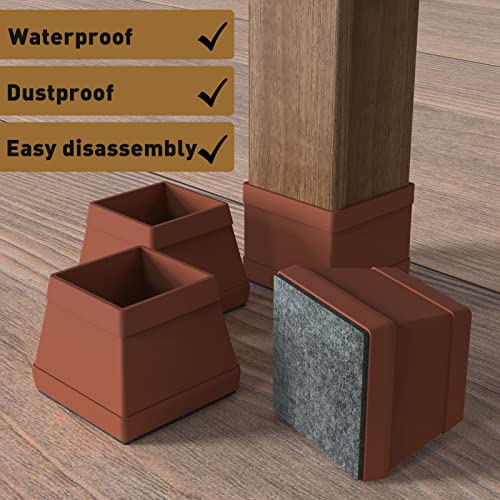 16 Pcs Square Chair Leg Protectors for Hardwood Floors, Silicone Felt Furniture Pads Non Slip,Free Moving Table Leg Covers,Chair Protectors for Wooden Floors. Brown - size: Large