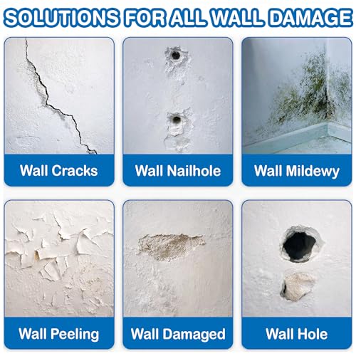 Drywall Repair Kit – 2×8.47 oz Putty Jars with 2×2″ & 4×4″ Wall Patch Mesh, Small & Large Scrapers & 2 Sandpapers | Quick-Dry Spackle & Sheetrock Crack Filler for Wall, Ceiling & Plaster Repair - color: 2 Pack & 3 Wall Patches