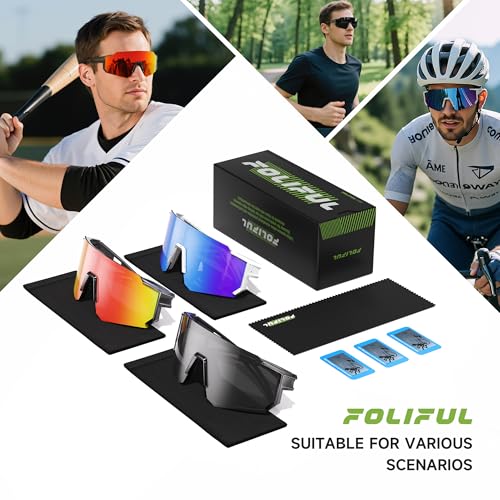 3 Pack Polarized Sunglasses for Men Women, Sports Mens Sunglasses with UV Protection for Baseball Cycling Running - color: A07-gray/Dark Blue/Red