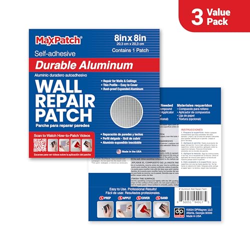 MaxPatch® 8 in. x 8 in. Aluminum Self-Adhesive Wall Repair Patch (3-Pack) – Expanded Perforated Rust-Resistant Aluminum with Strong Adhesive Backing for Interior Wall Repairs