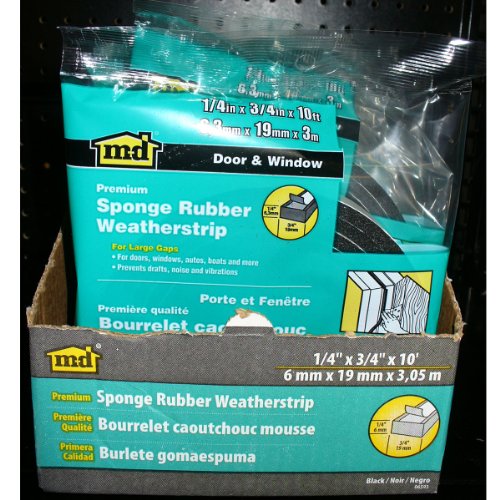 M-D Building Products 06593 1/4 in. x 3/4 in. x 10 ft. Black Sponge Window Seal for Small Gaps - size: 1/4" X 3/4"