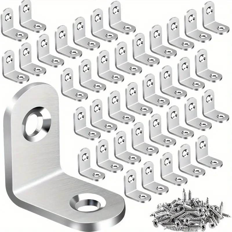 Corner Bracket Set 8pcs with Screws, Furniture Corner Braces for Wooden Chairs Drawers Cabinets, Metal Reinforcement Hardware Kit
