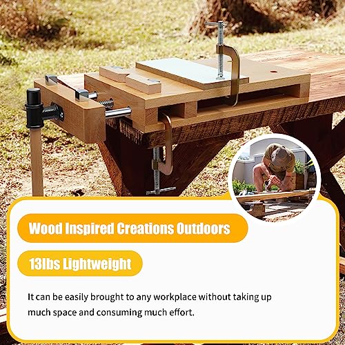Portable Woodworking Bench Vise - Hard Wood Vise for Workbench w/4 Bench Dogs and 2 Clips, Wood Bench Vises Kit Workbench Top Whittling Vise Woodworking Tools Work Benches for Garage Studios