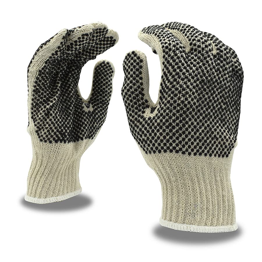 Cordova 3851L Economy Weight Gloves, Natural, Poly/Cotton Machine Knit, 2-Side PVC Dots, Large, 12-Pack - size: Large