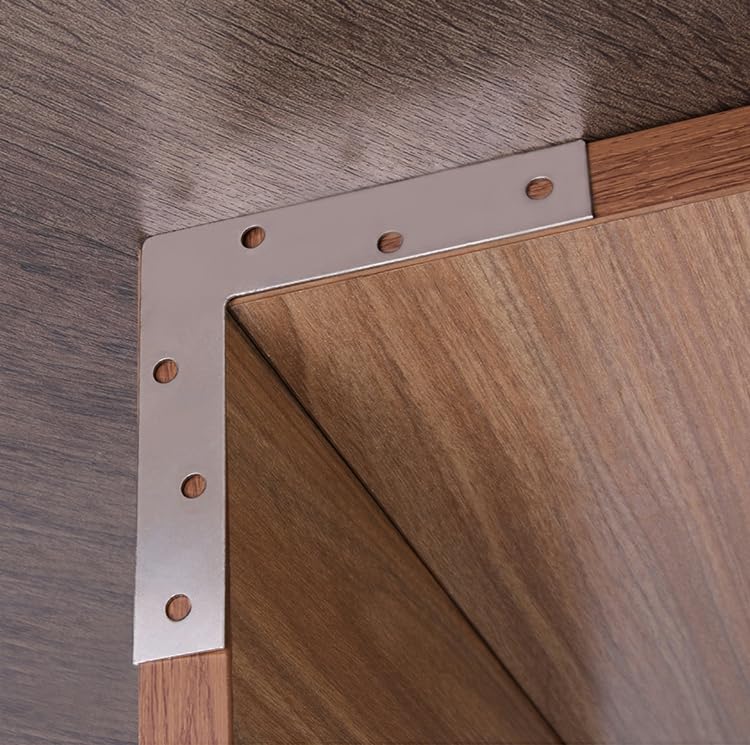 Alise L Flat Brackets,Corner Bracket Corner Brace Mending Plate Repair 4.8''x4.8'' Stainless Steel Flat Braces for Wood Tables, Chairs, Sofas, Beds, Cabinets, Doors and Windows,Brushed,4Pcs - size: 120x120mm(4pcs), style: Brushed