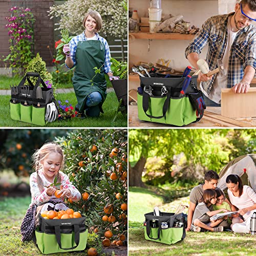 WORKPRO Garden Tool Bag Organizer, Heavy Duty Gardening Tote Bag with 10 Pockets and Long Adjustable Shoulder Strap, Standable Garden Home Tool Kits Organizer, Green (Tools are not Included) - color: Green
