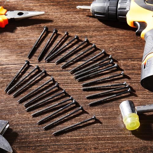 Hicarer 48 Pcs Oil Rubbed Bronze Wood Screws 9 x 3 Inch Black Extra Long Security Door Cabinet DIY Projects Hinge Screws, Flat Head, Anti Corrosion