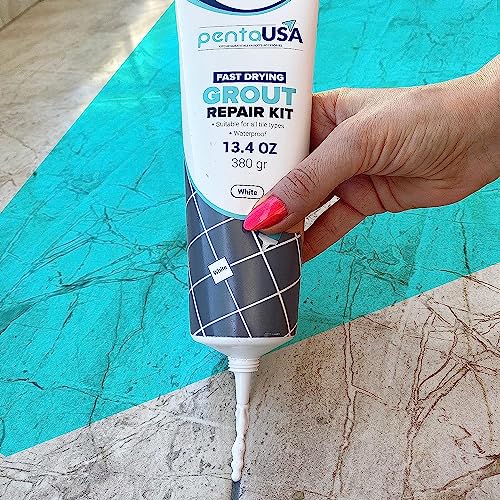 PentaUSA Tile Grout Repair Kit - White Premixed Acrylic Sanded Grout, Water-Resistant Grout Filler for Bathroom&Shower, Kitchen Floor, Fast Drying, with Applicator, 13.4 oz (380g) - style: White