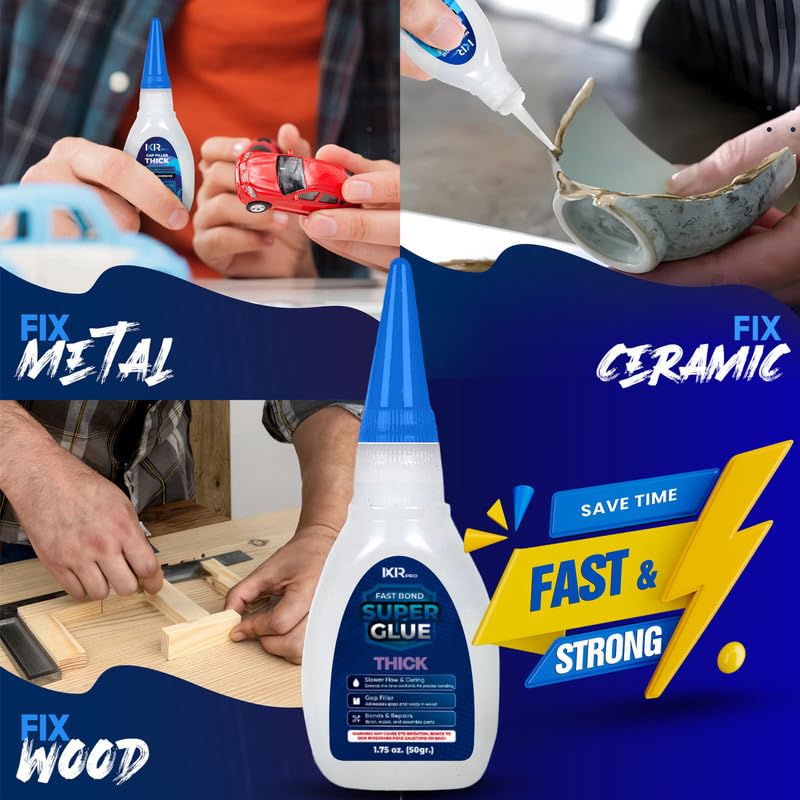 CA Glue Thick Viscosity Kit (6x1.75 oz.) Cyanoacrylate Glue, Heavy-Duty Super Glue for Gap-Filling, Wood, Metal, Plastic, Furniture Repair, High-Strength Adhesive for Vertical and Overhead Surfaces - size: 6 Pack, style: Thick CA Glue