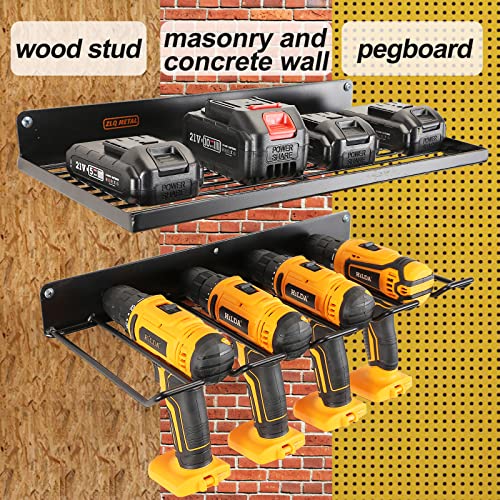 UU-Major Power Tool Organizer with Charging Station,Drill Holder Wall Mount,Garage Storage Shelves for Organization and Storage,Heavy Duty Pegboard Wall Organizer Set Solid Metal Black - style: 1shelf+1rack
