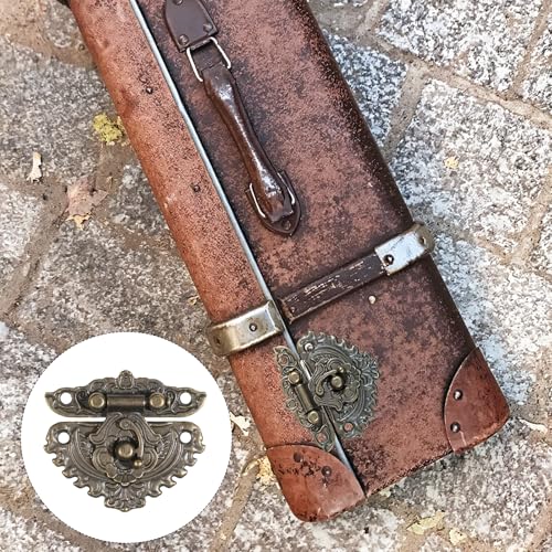 Jewelry Box Hardware, Antique Engraved Latch Hasp Jewelry Box Hinges and Corner Protectors Hardware Kit with Mounting Screws for Decorative Cabinet Small Wooden Boxes