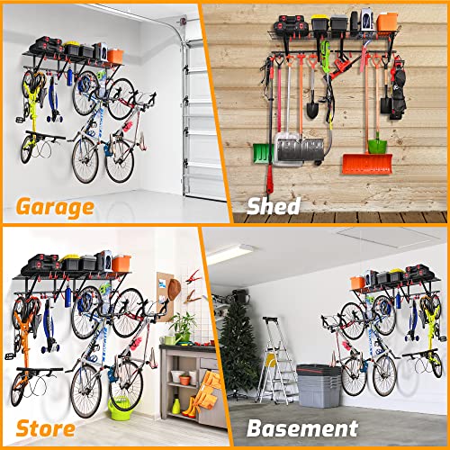 PLKOW Garage Wall Shelving 1 Pack Includes 2 Bike Hooks, Wall Shelves Garage Organizer with Vertical Bike Hanger, Powder Coated Steel (1 Pack) - size: 1-pack