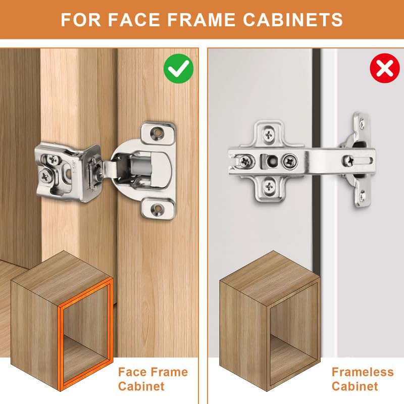 Probrico 1 Pair -2 Pcs 1-1/4 Inch Overlay Cabinet Hinges, Stainless Steel Soft Close Face Frame Hinges for Kitchen, Concealed Self-Closing Door Hinges - size: 1-1/4 Inch