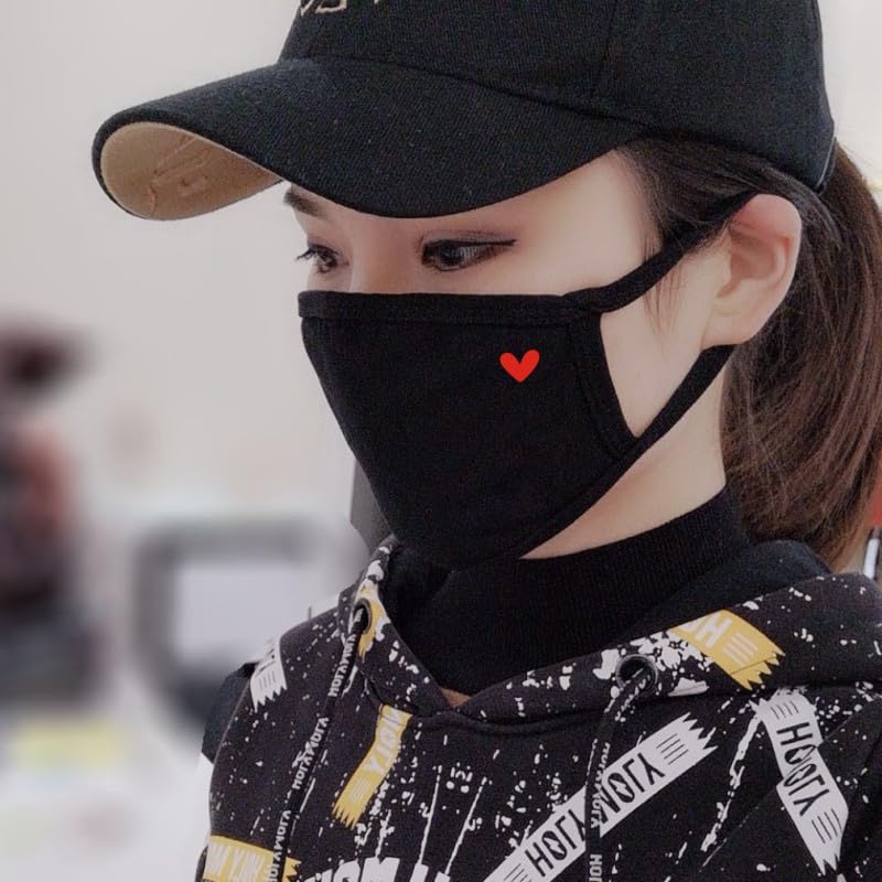 Pack 8 Black Cloth Dust Mouth Mask - Heart Covering All Cotton - Reusable Washable Comfy Breathable Material - style: Pack 8 Heart Without Nose Wire
