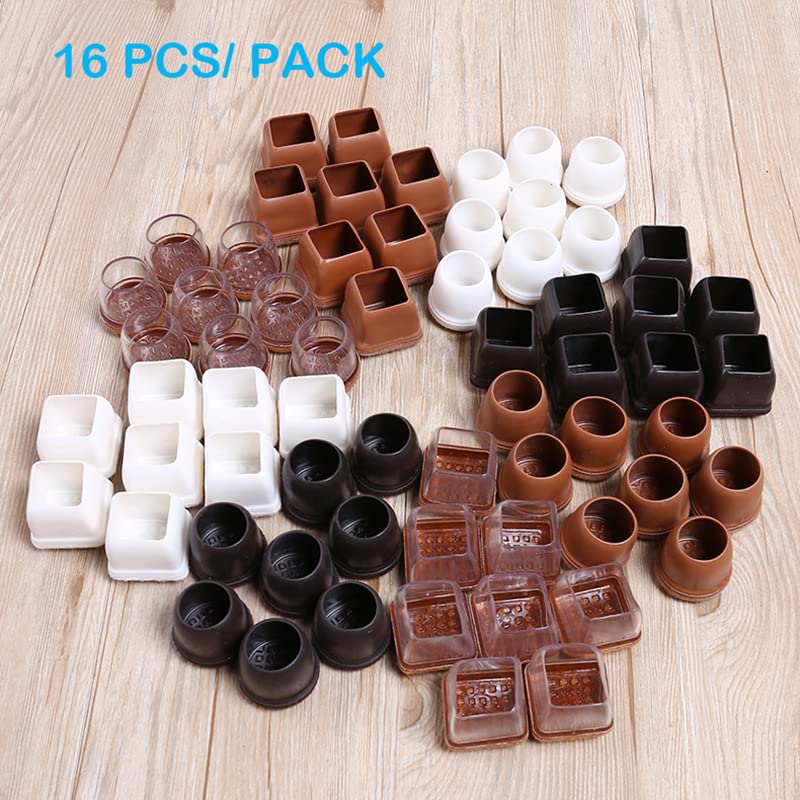 16 Pack Chair Leg Floor Protectors for Hardwood Floors, Round Rubber Furniture Sliders, 360°Felt Pad Bottom Wrapped Thickening Silicone Furniture Legs Caps Covers(Round,Clear-Gray-S Plus) - size: Trans-Grey-S plus