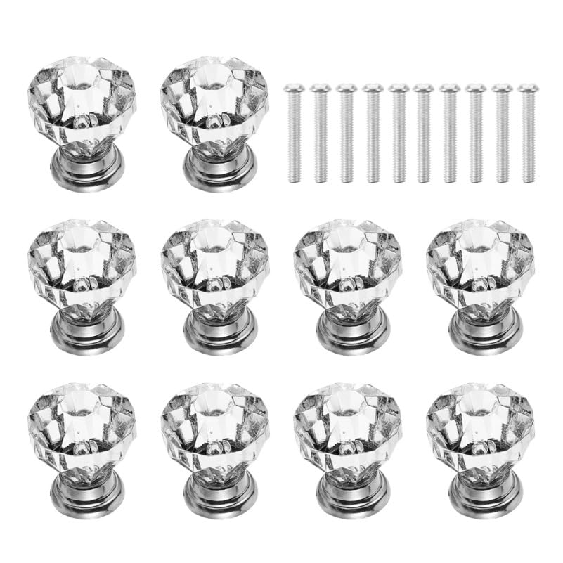jojofuny 1.1" Acrylic Crystal Cabinet Knobs with Durable Metal Base – Elegant Clear Drawer Pulls for Kitchen & Bathroom Cabinets, Dressers – Easy Installation, Scratch-Resistant, Set of 10