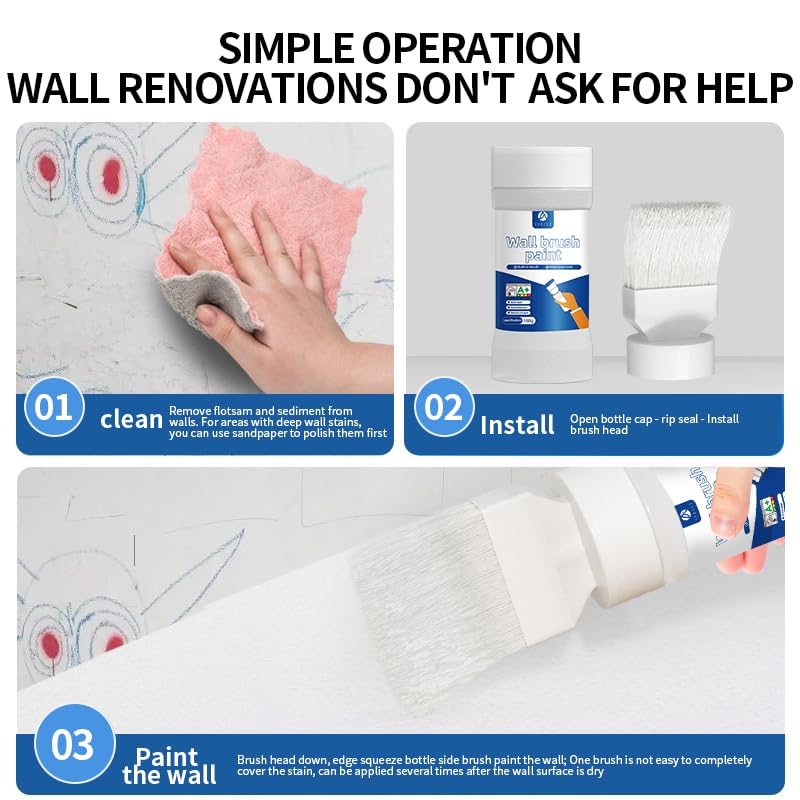 Small Brush Wall Repair Tool with White Paint - Eco-Friendly Latex White Paint & Touch-Up Brush Set, Best for Removing Wall Stains & Graffiti
