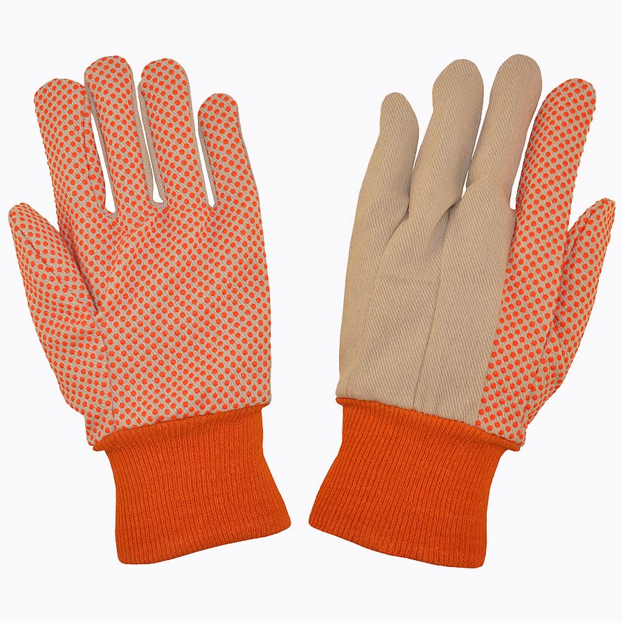 Cordova Weight Gloves, Cotton Canvas, Hi-Vis PVC Dots, Knit Wrist, Large, 12-Pack - style: Heavy Weight