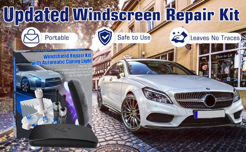 Windshield Repair Kit, 2 PCS Windshield Crack Repair Kit with Suction Cup Curing Light, Automotive Nano Fluid Vehicle Windscreen Tool, Glass Repair Kit for Chips and Cracks (Navy)