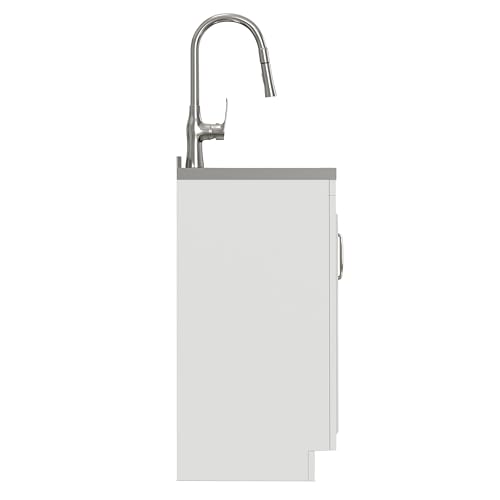 SIMPLIHOME Darwin All-in-One 20 inch Wide Utility Sink and Laundry Cabinet in Pure White Finish, Transitional Stainless Steel Sink Cabinet for Laundry Rooms with High-Arch Chrome Faucet and Storage - size: 20 Inch, style: Stainless Steel Sink