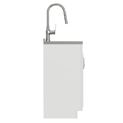 SIMPLIHOME Darwin All-in-One 20 inch Wide Utility Sink and Laundry Cabinet in Pure White Finish, Transitional Stainless Steel Sink Cabinet for Laundry Rooms with High-Arch Chrome Faucet and Storage - size: 20 Inch, style: Stainless Steel Sink
