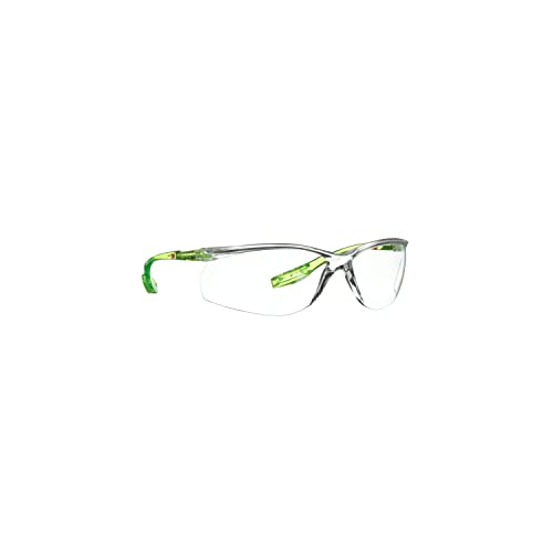 3M Safety Glasses, Solus CCS Series, ANSI Z87, Pack of 1, Scotchgard Anti-Fog Coating, Clear Lens, Corded Ear Plug Control System, 99.9% UV Protection, SCCS01SGAF-GRN - color: Clear Lens, Green/Black Frame, size: One Size Fits Most