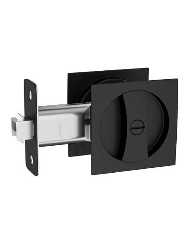 Lethato Pocket Door Hardware Black, Pocket Door Lock, Pocket Door Latch, Matte Black Contemporary Sliding Pocket Door with Privacy Lock for Bathroom & Bedroom (1 Pack, Square) - color: Matte Black (Square), size: 1 Pack