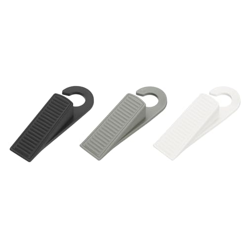 PATIKIL 3 Pcs Doorstops, Rubber Hook Door Stopper Rubber Wedge Door Protector for Bottom of Carpet Hardwood Concrete Tile All Flooring Surfaces, Black/White/Gray - color: Black/White/Gray