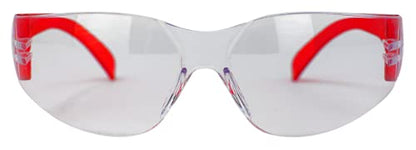 BISON LIFE Clear Safety Glasses – ANSI Z87.1 Scratch & Impact Resistant Wrap Around Eye Protection Goggles for Men & Women - color: Clear/Red