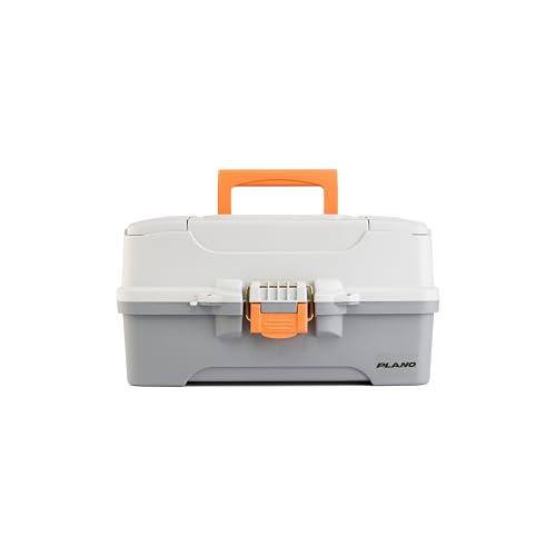 Plano Three-Tray Tackle Box, Light Grey/Dark Grey, Rust-Proof Brass Latch, Top-Access Tray with Deep Storage, Made in the USA, Portable Fishing Gear Storage Organizer - color: Light Grey/Dark Grey, style: Three-Tray