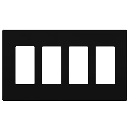 LIDER Matte Finish Quadruple Decorator Switch Cover, Screwless Wall Plate, Mid-Size 4-Gang 4.88" x 8.58", Polycarbonate Thermoplastic, UL Listed, LSWP-34M-BK, Black - color: Black, size: 4 Gang