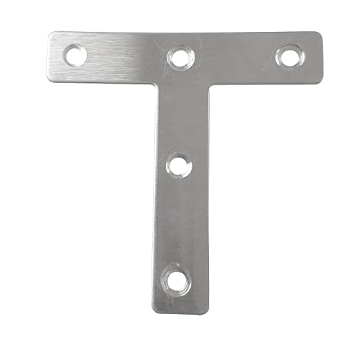 10pcs 80x80mm/3.15"x3.15" Flat T Shape Corner Braces Mending Bracket Plate 304 Stainless Steel for Furniture Repair with 50 Screws
