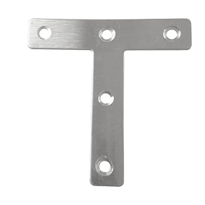 10pcs 80x80mm/3.15"x3.15" Flat T Shape Corner Braces Mending Bracket Plate 304 Stainless Steel for Furniture Repair with 50 Screws