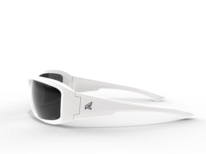 EDGE Brazeau Wrap-Around Safety Glasses, Anti-Scratch, Non-Slip, UV 400, Military Grade, ANSI/ISEA & MCEPS Compliant, 5.04" Wide, White Frame/Smoke Lens - color: White, style: Standard
