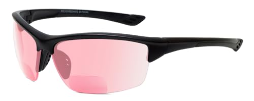 Wraparound Safety Glasses with Integrated Readers – Anti Fog UV Protection Lenses | Protective Wraparound Eyewear - color: Gloss Black Fl41 Pink