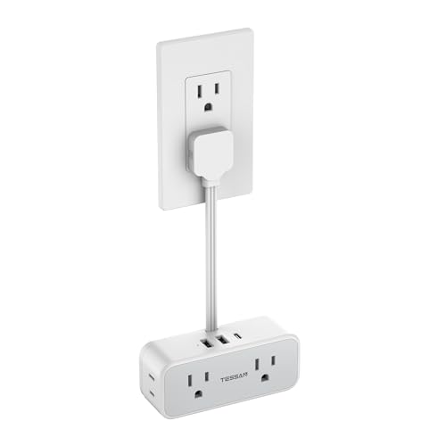 TESSAN Short Extension Cord 0.5Ft, Flat Plug Outlet Extender Surge Protector with 4 Widely AC with 3 USB Ports (1 USB C), Multi Plug Small Power Strip for Travel, Home Office College Dorm Essentials - color: Grey, size: 2 USB-A+1 USB-C