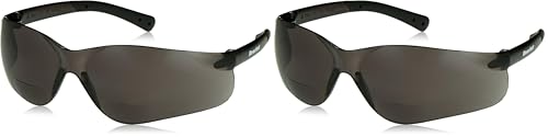 MCR Safety Crews BKH20G BearKat Magnifier Polycarbonate 2.0 Diopter Gray Lens Safety Glasses with Non-Slip Hybrid Black Temple Sleeve (Pack of 2) - color: Gray Lens, size: 2.0 Diopter (Pack of 2)