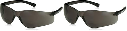 MCR Safety Crews BKH20G BearKat Magnifier Polycarbonate 2.0 Diopter Gray Lens Safety Glasses with Non-Slip Hybrid Black Temple Sleeve (Pack of 2) - color: Gray Lens, size: 2.0 Diopter (Pack of 2)
