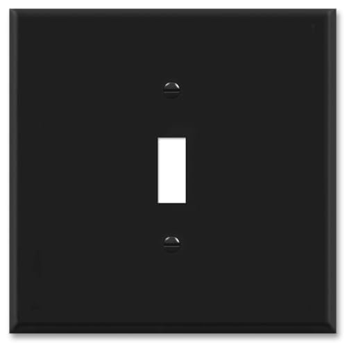 OVERSIZED Metal Switch Plate, 2 Gang Jumbo Toggle Switch Cover Plate (for 1 Centered Device), Switch Cover for Toggle Style Light Switches, Steel Painted Black - UL Listed, 5.5" x 5.5" - Made in USA - color: Toggle - Black