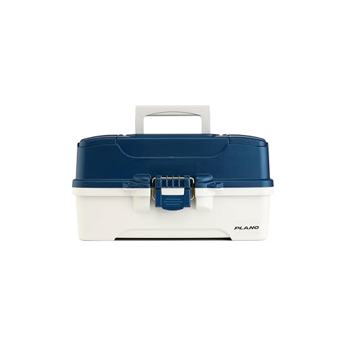 Plano Three-Tray Tackle Box, Blue/White, Rust-Proof Brass Latch, Top-Access Tray with Deep Storage, Made in the USA, Portable Fishing Gear Storage Organizer - color: Blue/White, style: Three-Tray