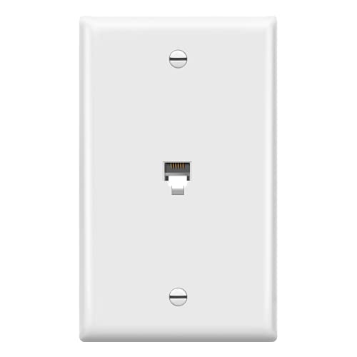 ENERLITES RJ11 Telephone Jack Wall Plate, 6-Position 6-Conductor 6P6C (2 Line Support), 1-Gang 4.50" x 2.76", 6631-W, White - color: White, size: 1 Pack