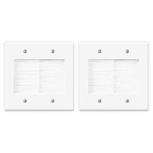 VCELINK 2 Gang Brush Wall Plate, Cable Pass Through Wire Hider for Cable Management, Ethernet Cables, HDMI Cables and Home Theater Systems, 2 Pack - color: White