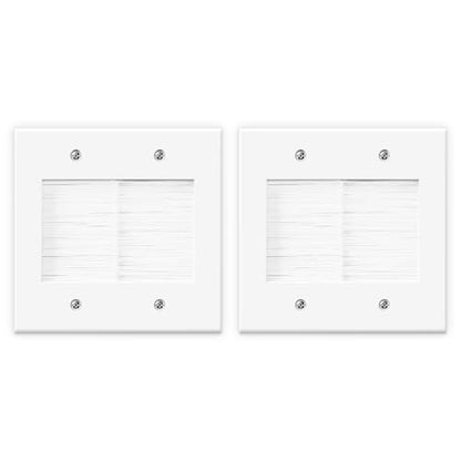VCELINK 2 Gang Brush Wall Plate, Cable Pass Through Wire Hider for Cable Management, Ethernet Cables, HDMI Cables and Home Theater Systems, 2 Pack - color: White
