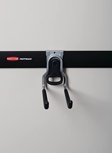 Rubbermaid FastTrack Rail Garage Organization Multi-Purpose Hook 50 lbs Capacity Satin Nickel Wall Mounted Storage System Direct Mount into FastTrack Garage Rail for Home/Garage Organization - size: 1 Count (Pack of 1), style: Multi-Purpose Hook