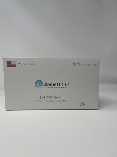 DEMETECH ASTM Level 3 Protective 3-Layer Face Mask, Ear-Loop Style, Adult Mask - color: Green - 50 Pack