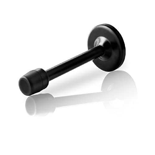 KOLAKO Door Stop, 4 Inch Black Door Stopper for Bottom of Door, Wall Mount Brushed Stainless Steel Baby Proof Modern Metal Rigid Long Doorstops with Rubber Bumper Tip - color: Black, size: 4 inch X 1 pack