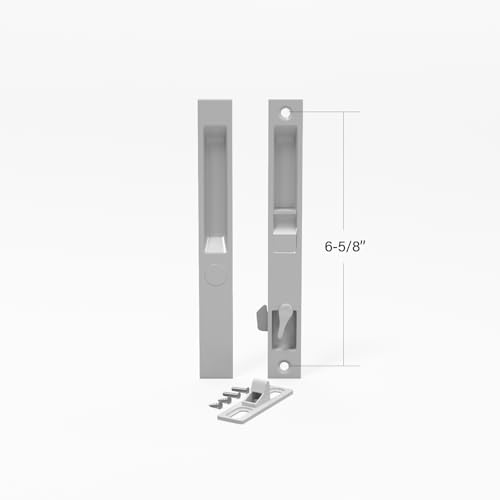 Sliding Glass Patio Door Handle Set, Flush Mount, Non-Keyed, 6-5/8" Screw Holes | Sliding Door Handle Replacement Hardware Repair Fix Sliding Door (DL-502 White)
