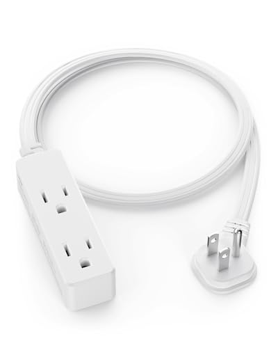 Flat Plug Extension Cord with 3 Outlets - 3 ft White Low Profile Indoor 3 Prong Grounded Power Strip - 16/3 AWG, 13A/1625W for Indoor Cable Organization & Space-Saving - color: WHITE, size: 3 Feet