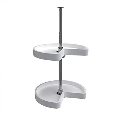 Rev-A-Shelf 18" Kidney Shaped Dual Tier Lazy Susan Organizer for Corner Base Kitchen Cabinets, Plastic Home Storage Shelves, White, 6472-18-11-52 - size: 18 in.