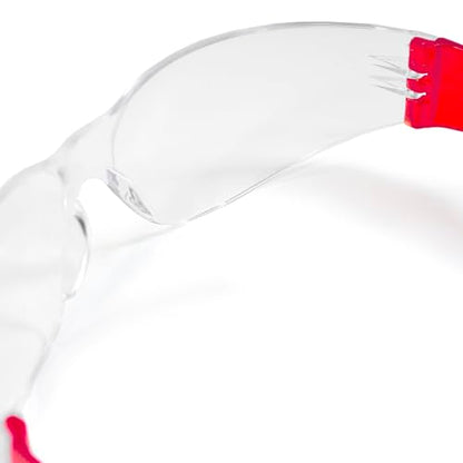 JORESTECH Safety Glasses, ANSI Z87+ Compliant, Impact-Resistant Polycarbonate Lenses, UV Protection, Anti-Scratch Coating, 12-Pack - color: Red-clear